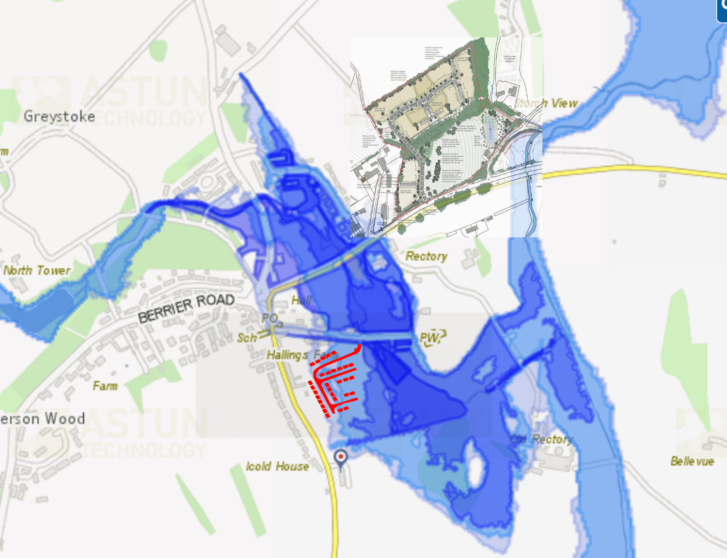 Story and Atkinsons Developments overlaid on the flood plain