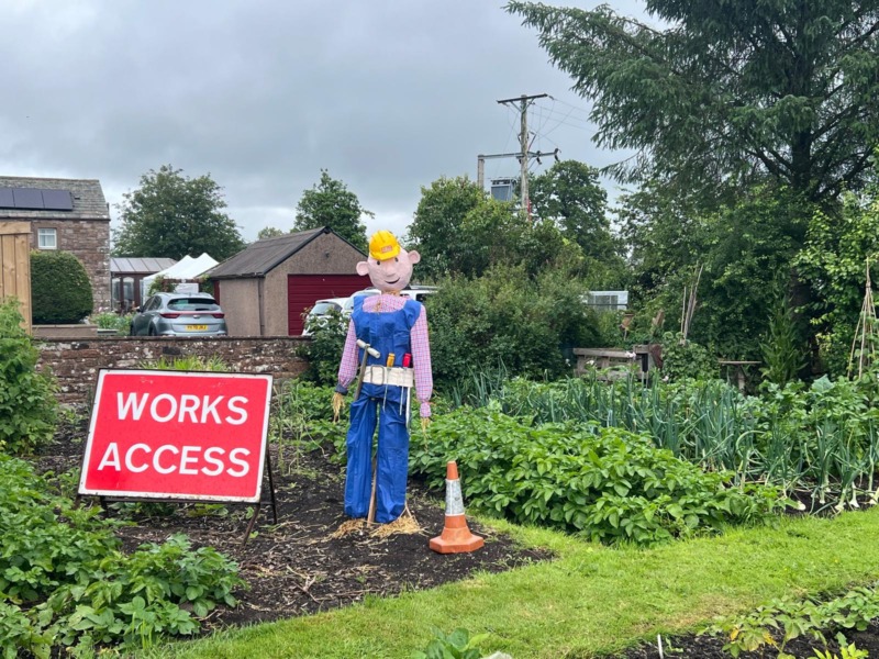 Scarecrows on the allotments for the village scarecrow festival in July
